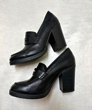 Bongo Black Chunky Heel Penny Loafers Womens 8 1/2 Y2K Whimsygoth Platform Shoe